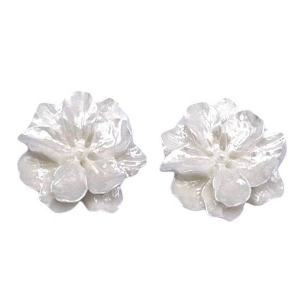 White Pearlescent Acrylic Flower With 316l Stainless Steel Post Back Earrings